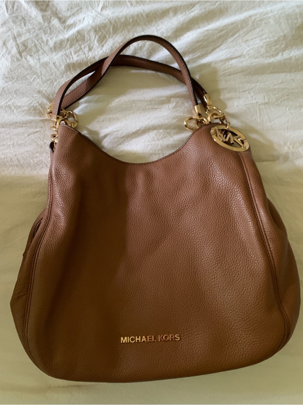 Michael Kors Chestnut Pebbled Leather Hobo Shoulder Bag with Gold Hardware